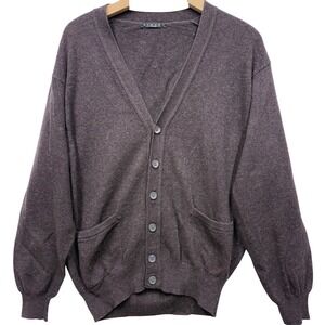 Sisley Made in Italy V-Neck‎ Button Cardigan Sweater Men's L Gray Preppy Retro